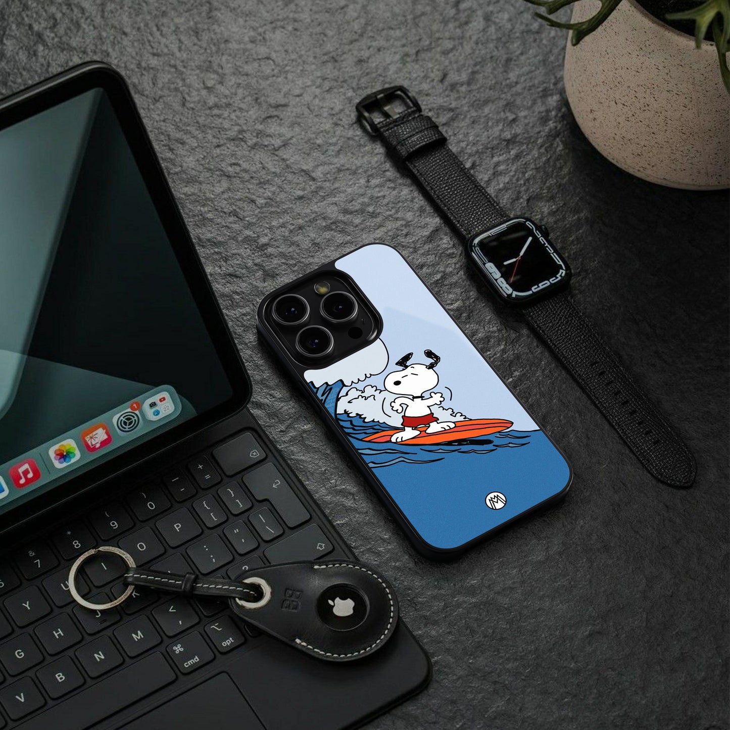 snoopy surfing back phone cover | glass case for iphone 16 pro