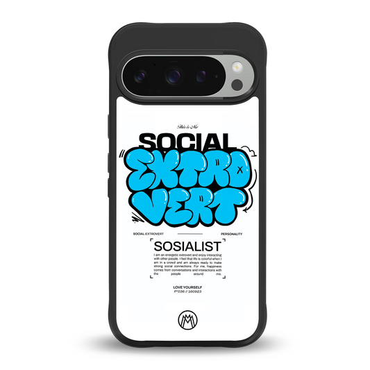 social extrovert back phone cover | glass case for google pixel 9 pro