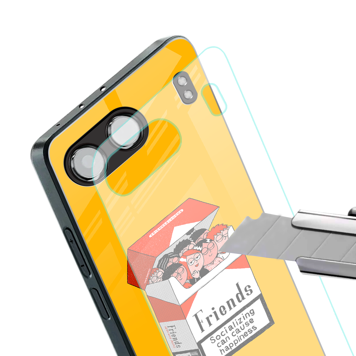 socializing can cause happiness back phone cover | glass case for oneplus nord 4