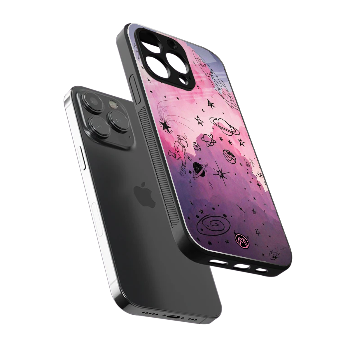 space pink aesthetic back phone cover | glass case for iphone 13 pro max