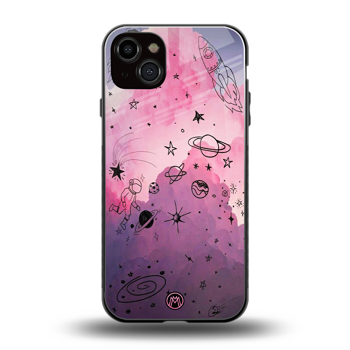 space pink aesthetic back phone cover | glass case for iphone 14 plus