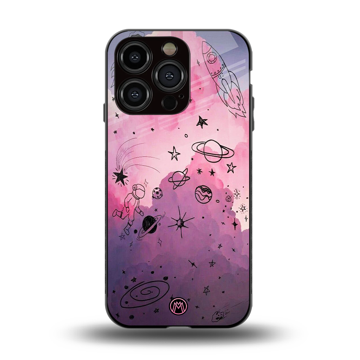space pink aesthetic back phone cover | glass case for iphone 14 pro