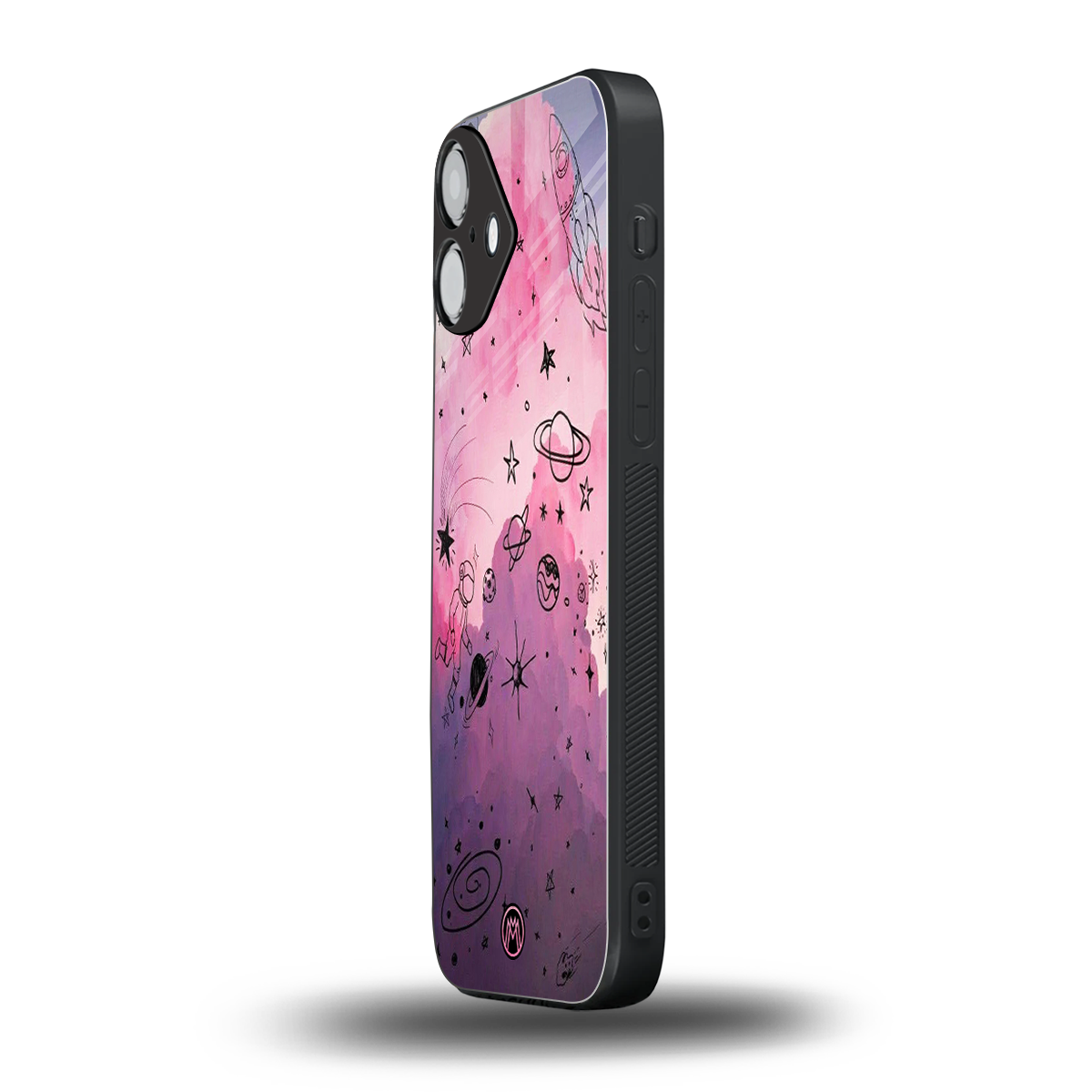 space pink aesthetic back phone cover | glass case for iphone 16 plus
