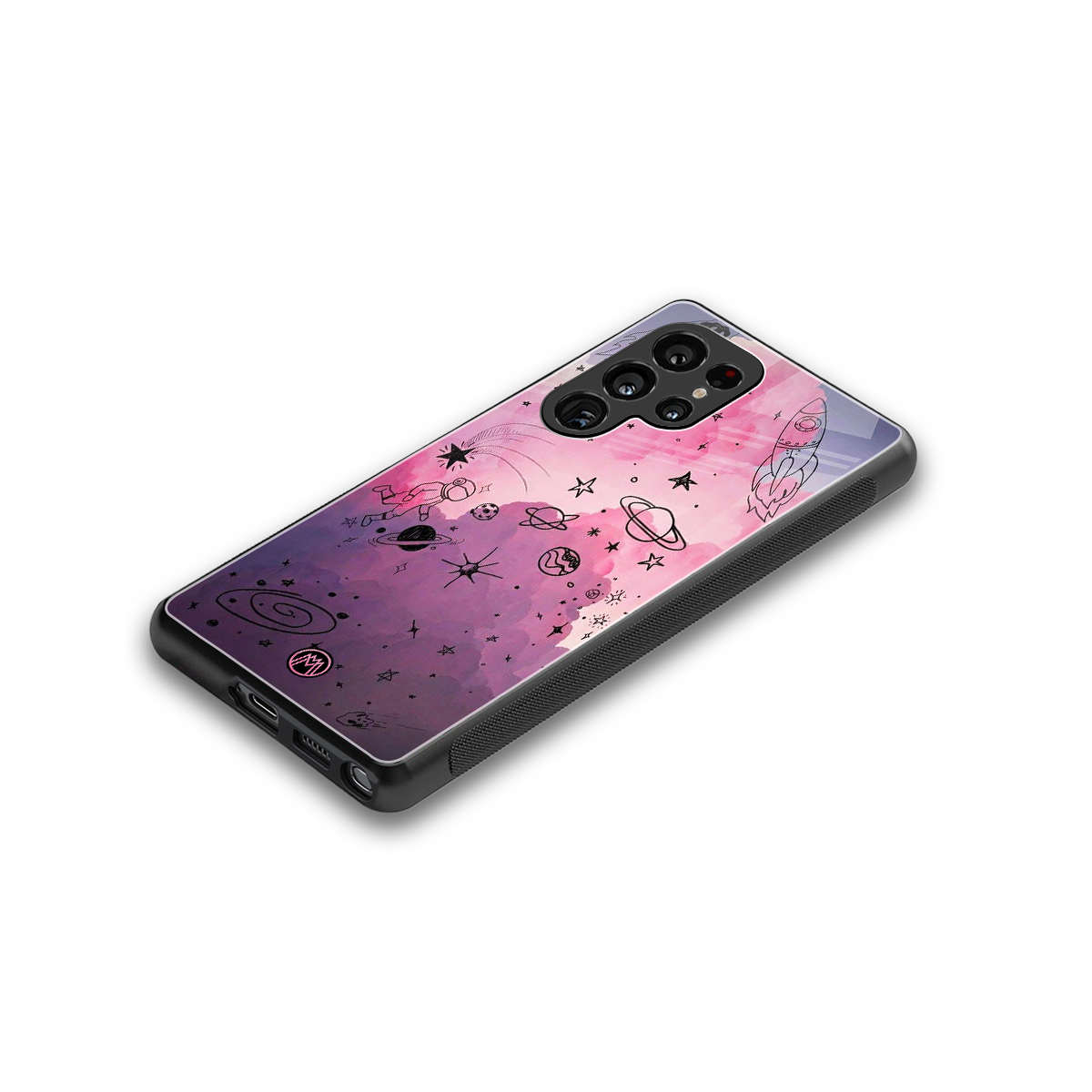 space pink aesthetic back phone cover | glass case for samsung galaxy s25 ultra
