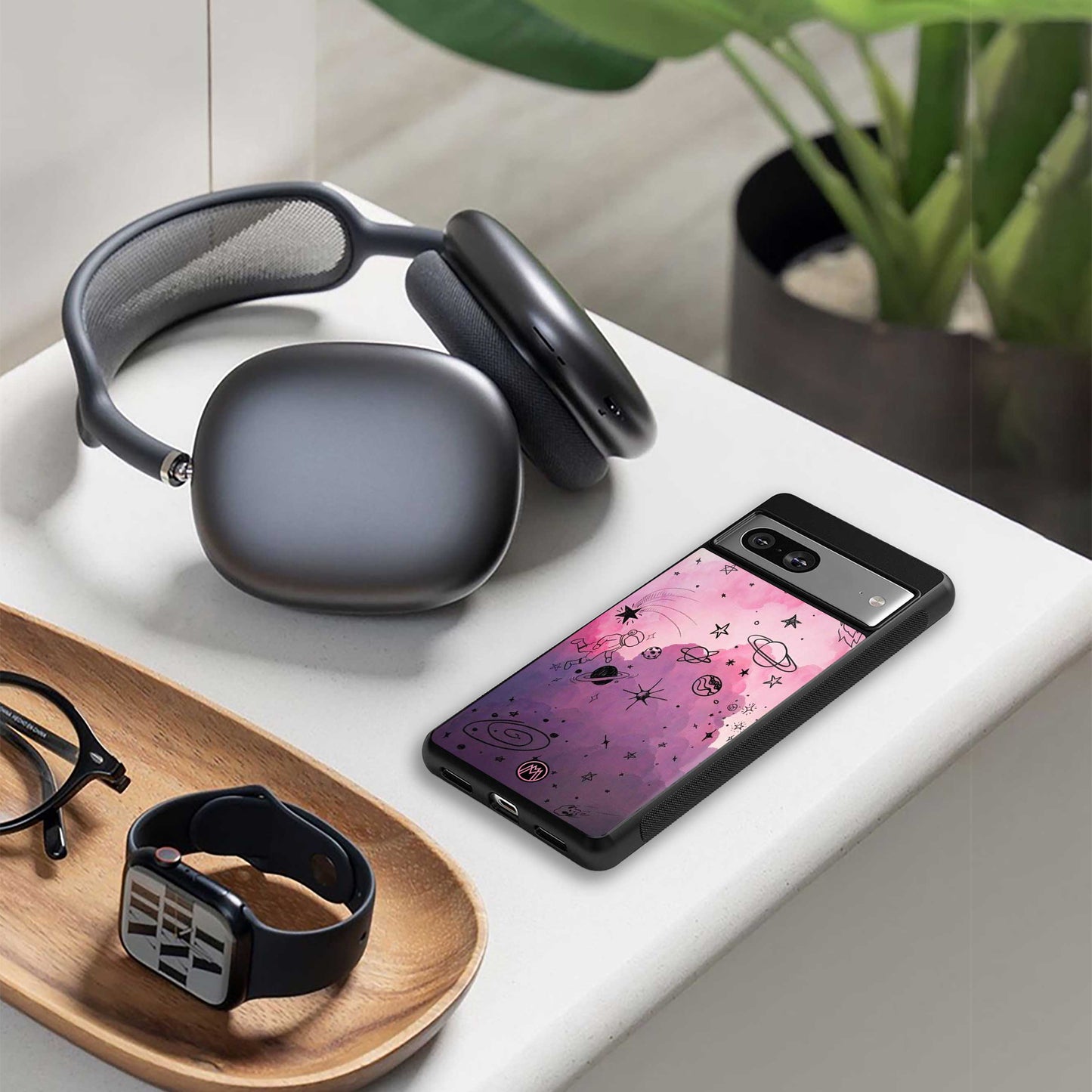 space pink aesthetic back phone cover | glass case for iphone 13 pro max