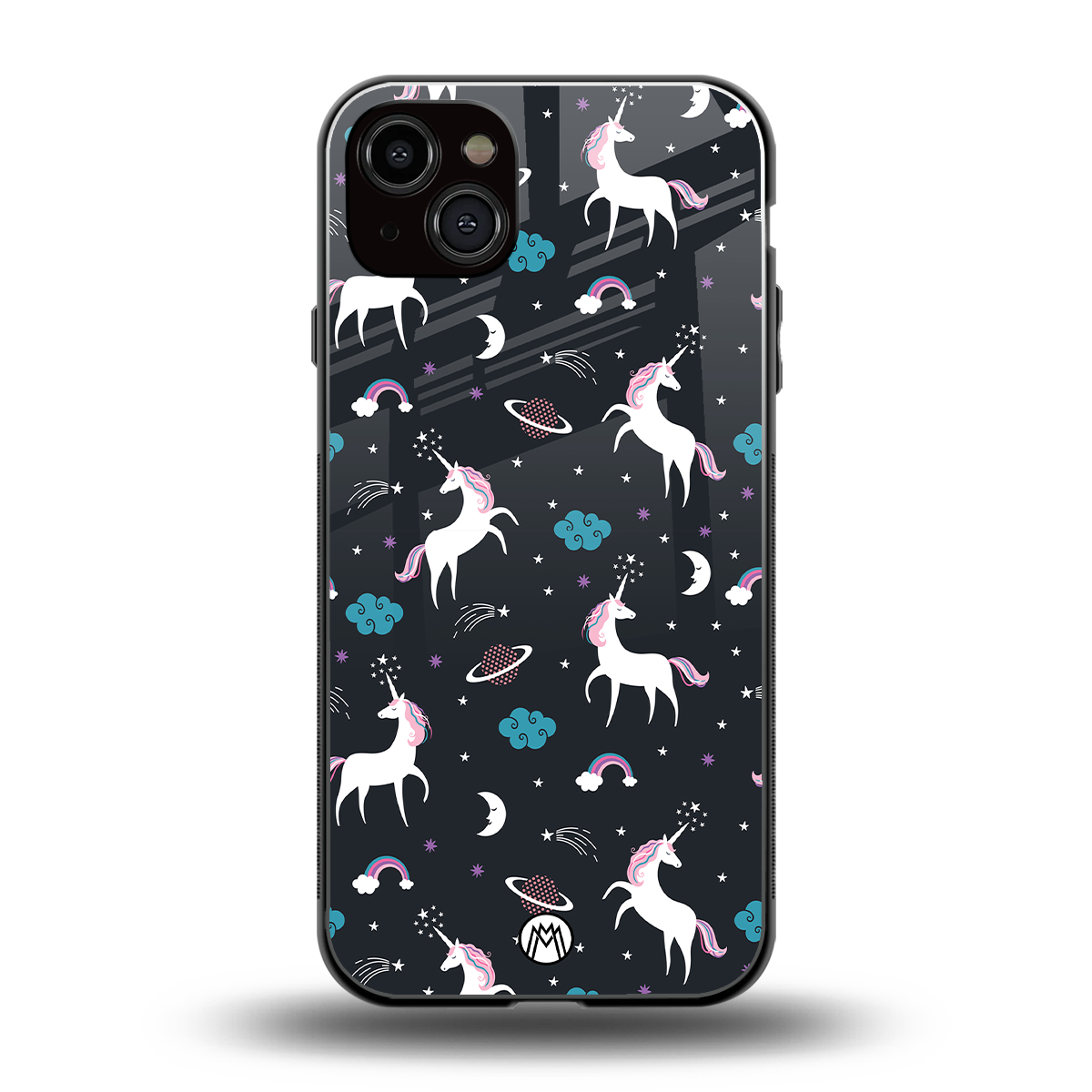 spatial unicorn galaxy back phone cover | glass case for iphone 14 plus
