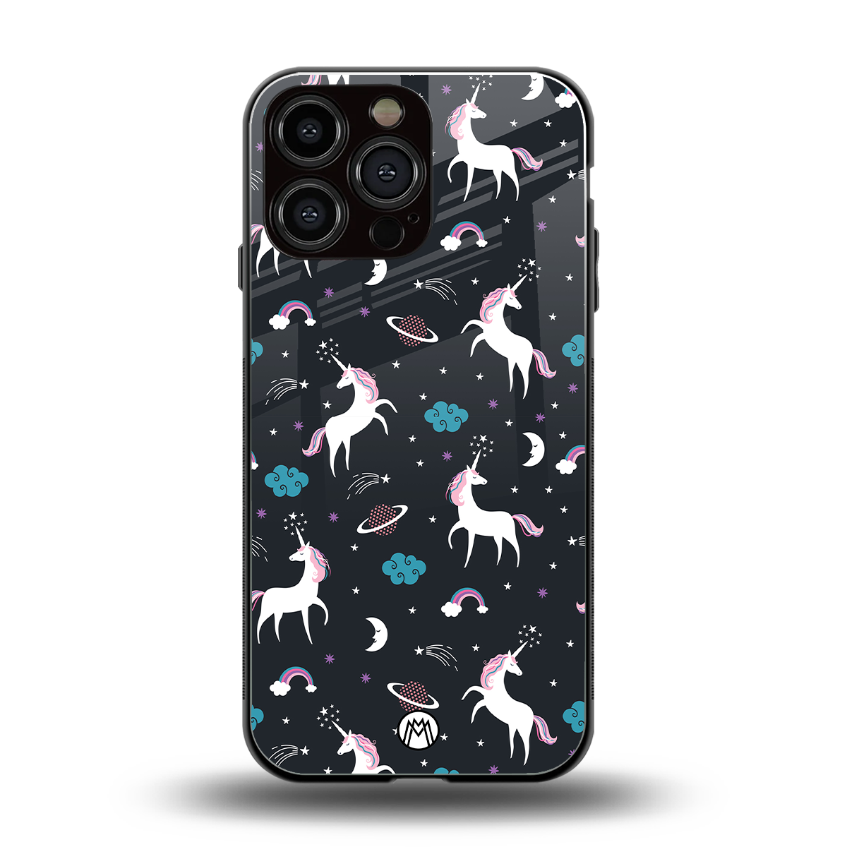 spatial unicorn galaxy back phone cover | glass case for iphone 14 pro max