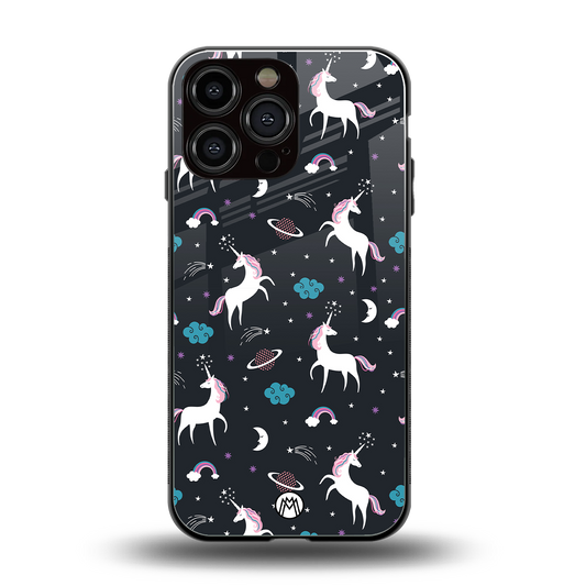 spatial unicorn galaxy back phone cover | glass case for iphone 14 pro max