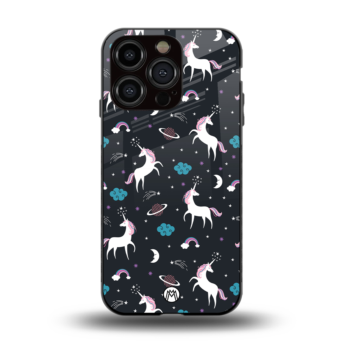 spatial unicorn galaxy back phone cover | glass case for iphone 14 pro
