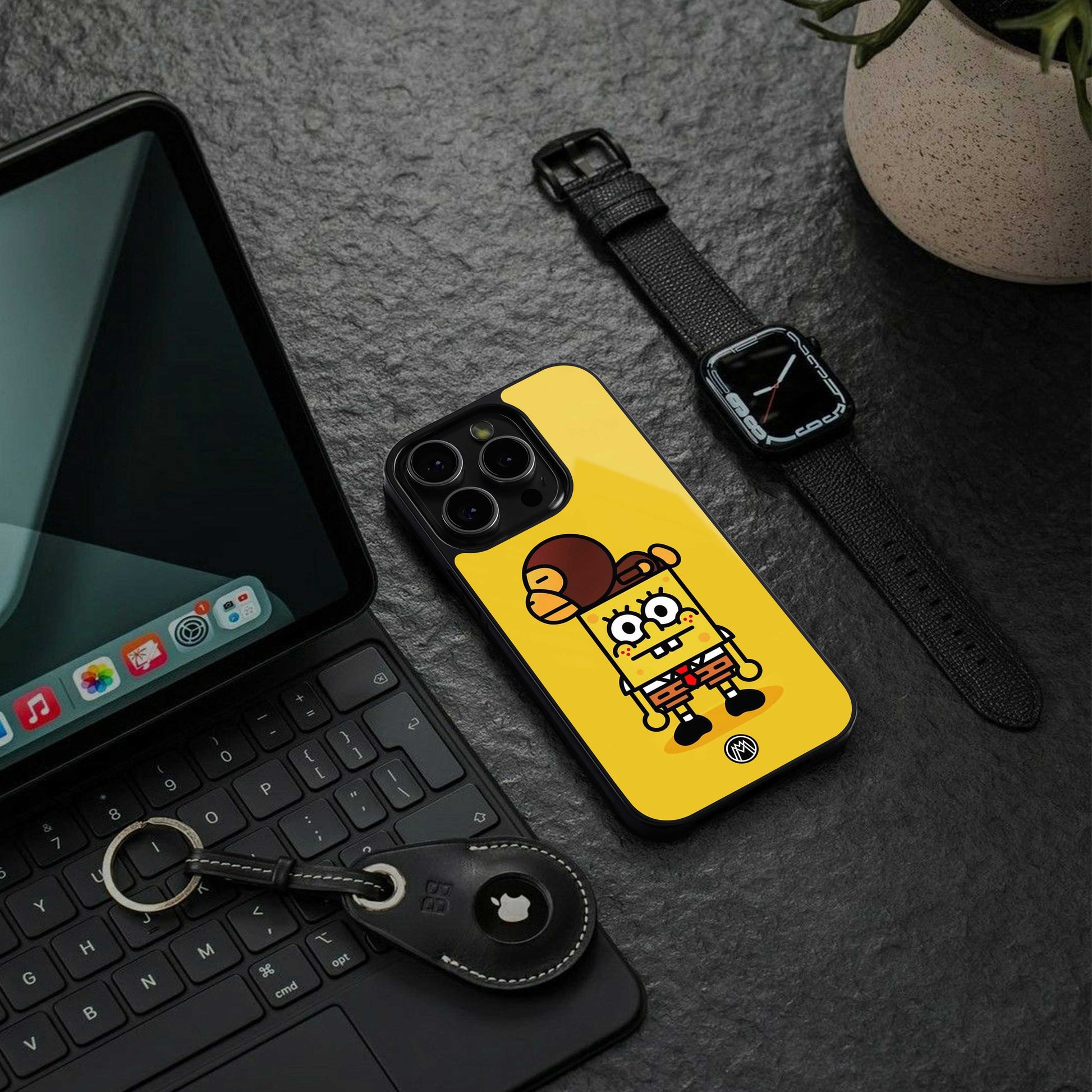 spongebob back phone cover | glass case for iphone 14 pro max