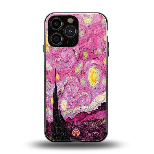 starry night pink back phone cover | glass case for iphone 14 pro max
