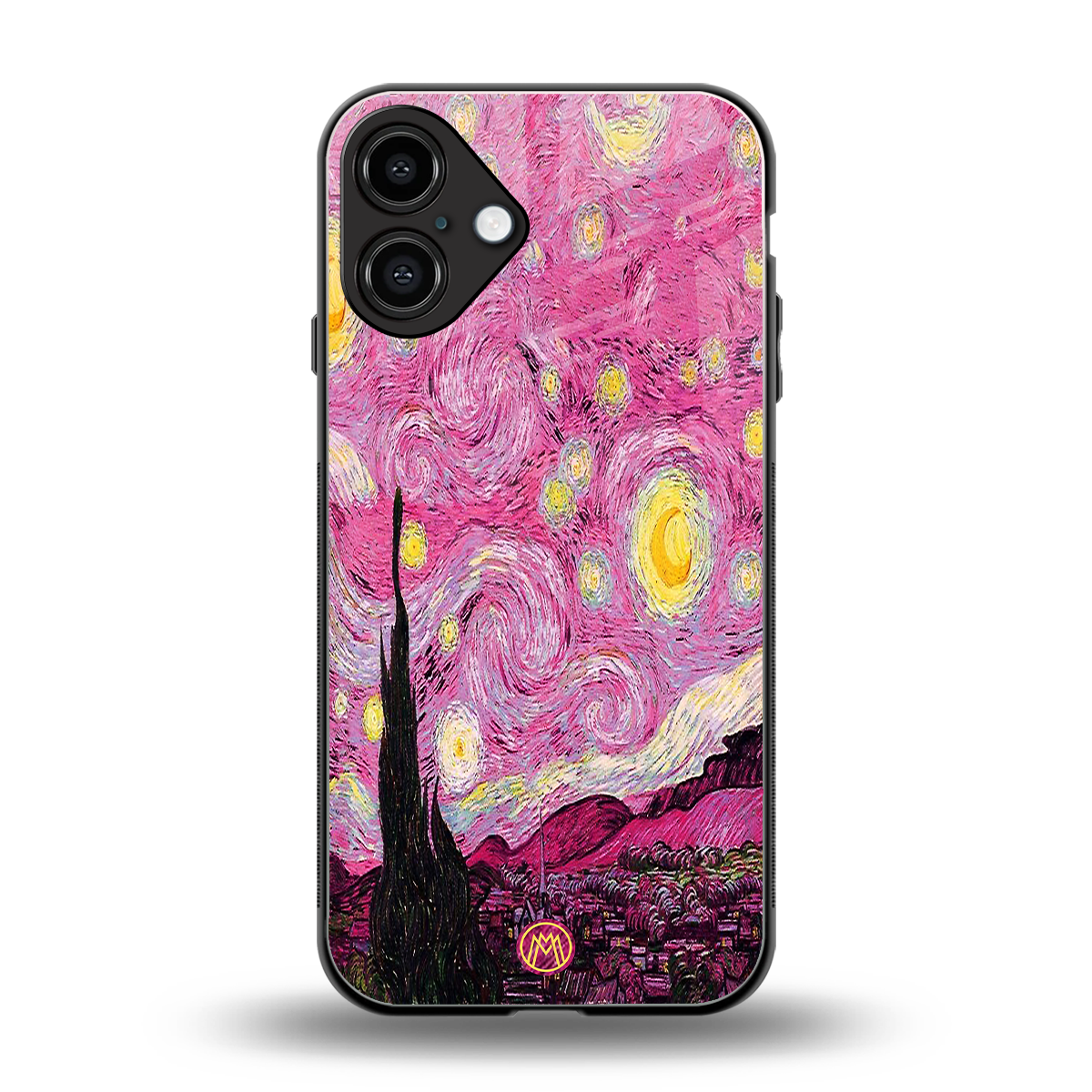 starry night pink back phone cover | glass case for iphone 16 plus