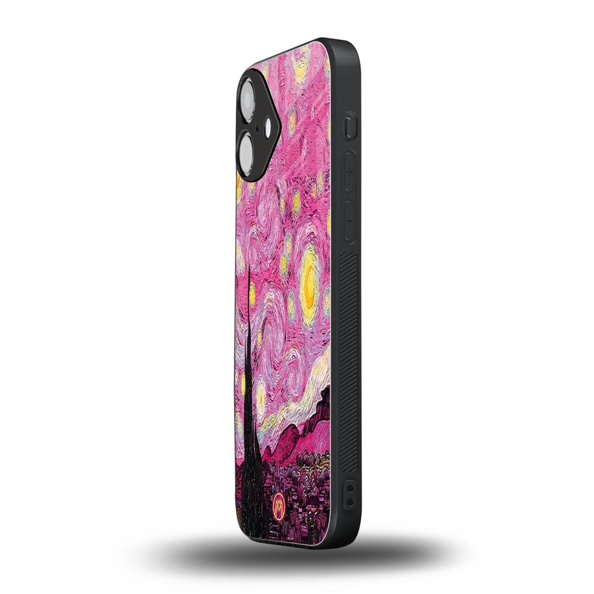 starry night pink back phone cover | glass case for iphone 16 plus