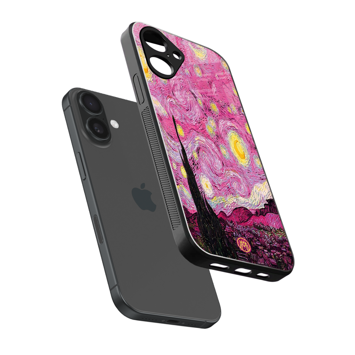 starry night pink back phone cover | glass case for iphone 16