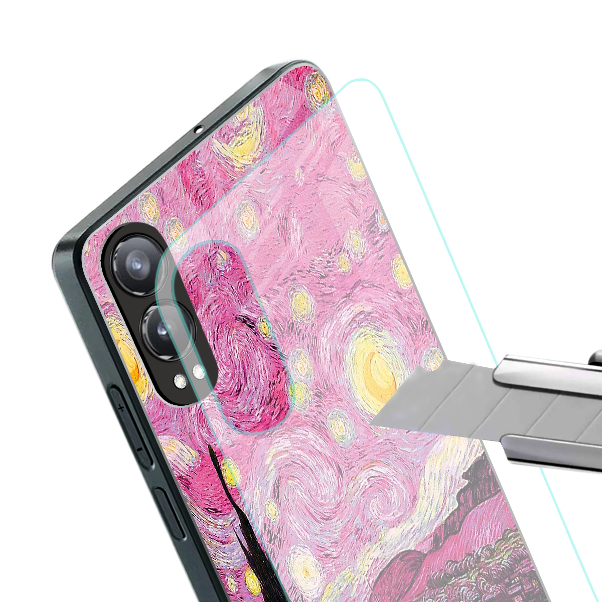 starry night pink back phone cover | glass case for oneplus nord ce 4 lite