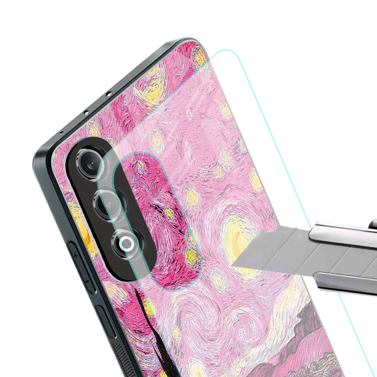 starry night pink back phone cover | glass case for oneplus nord ce 4