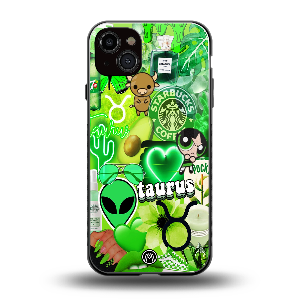 taurus aesthetic collage back phone cover | glass case for iphone 15 plus