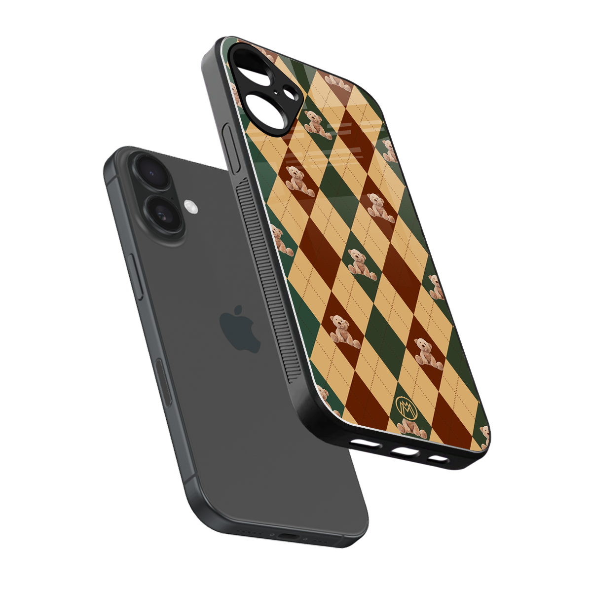 ted checkered pattern back phone cover | glass case for iphone 16 plus