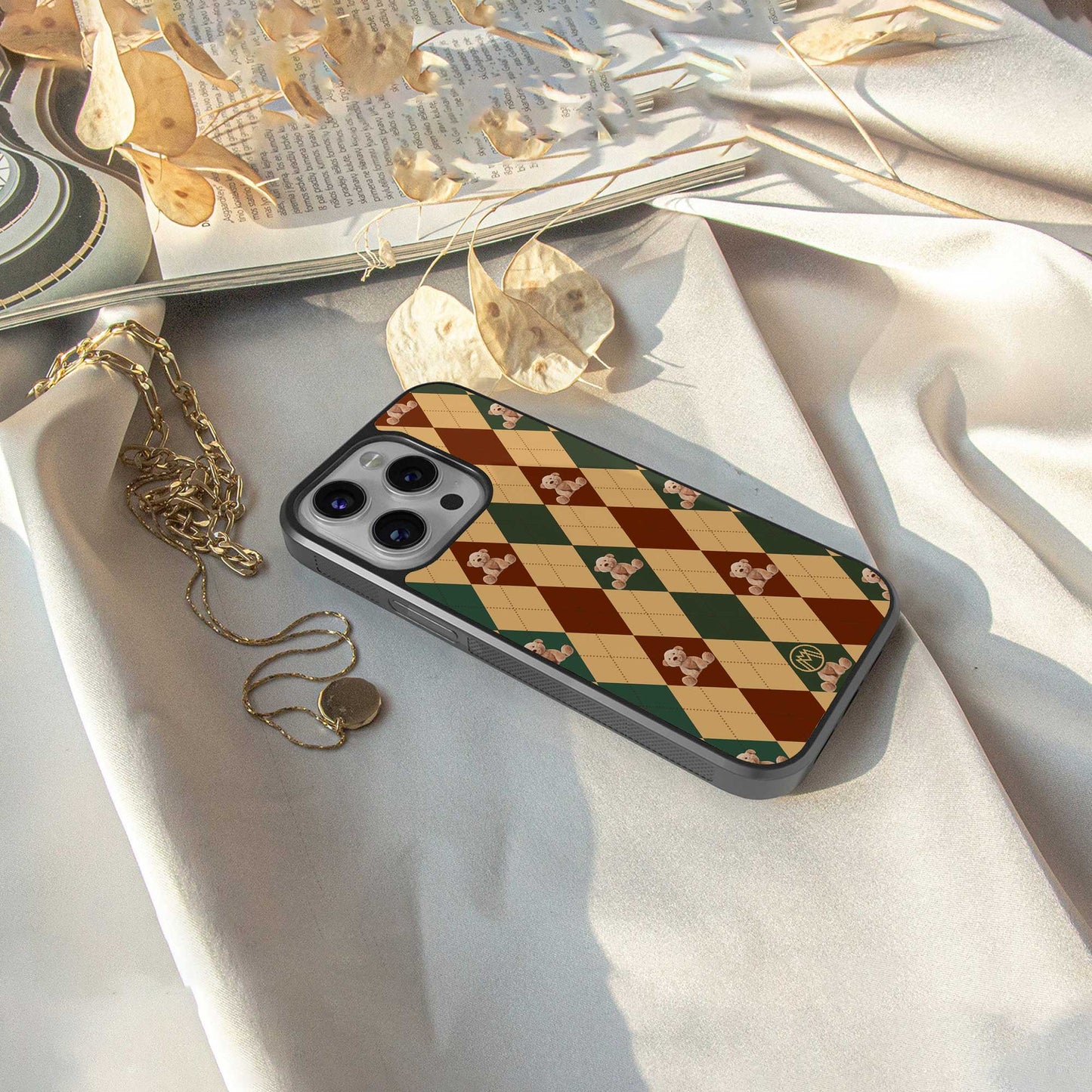 ted checkered pattern back phone cover | glass case for iphone 13 mini