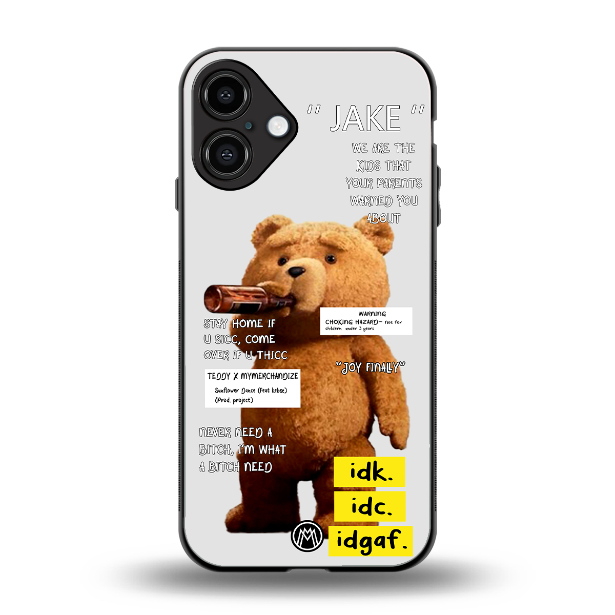 teddy back phone cover | glass case for iphone 16 plus