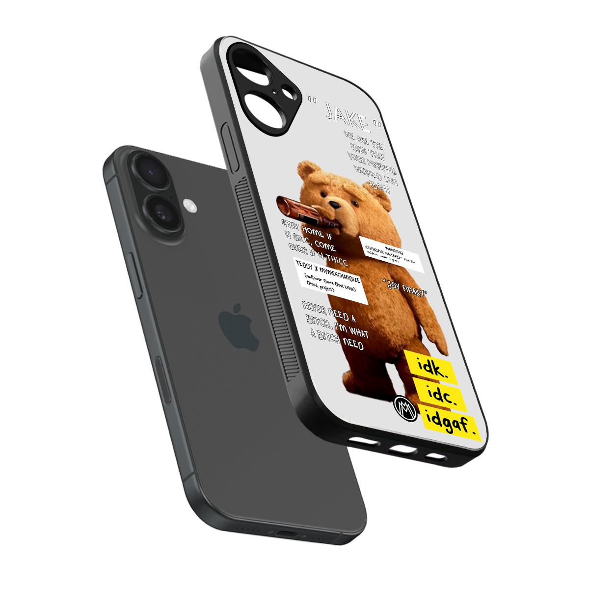 teddy back phone cover | glass case for iphone 16 plus