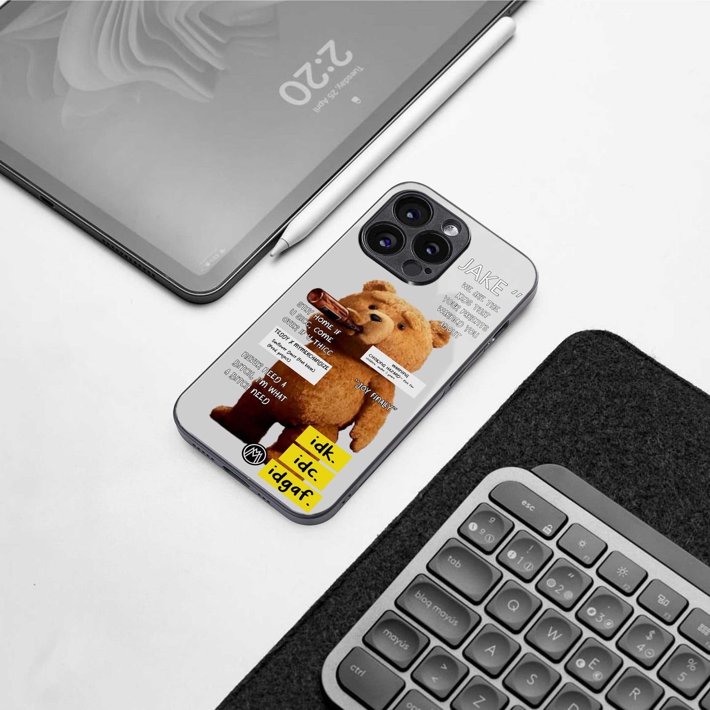 teddy back phone cover | glass case for iphone 14 pro max