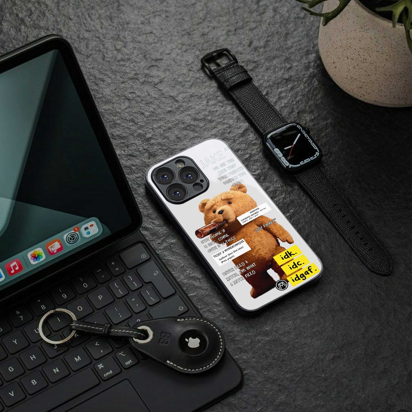 teddy back phone cover | glass case for iphone 14 pro max