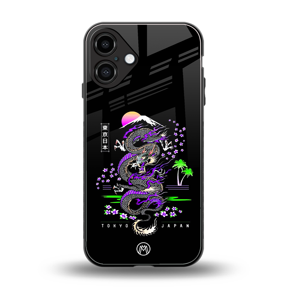 tokyo japan purple dragon black back phone cover | glass case for iphone 16 plus