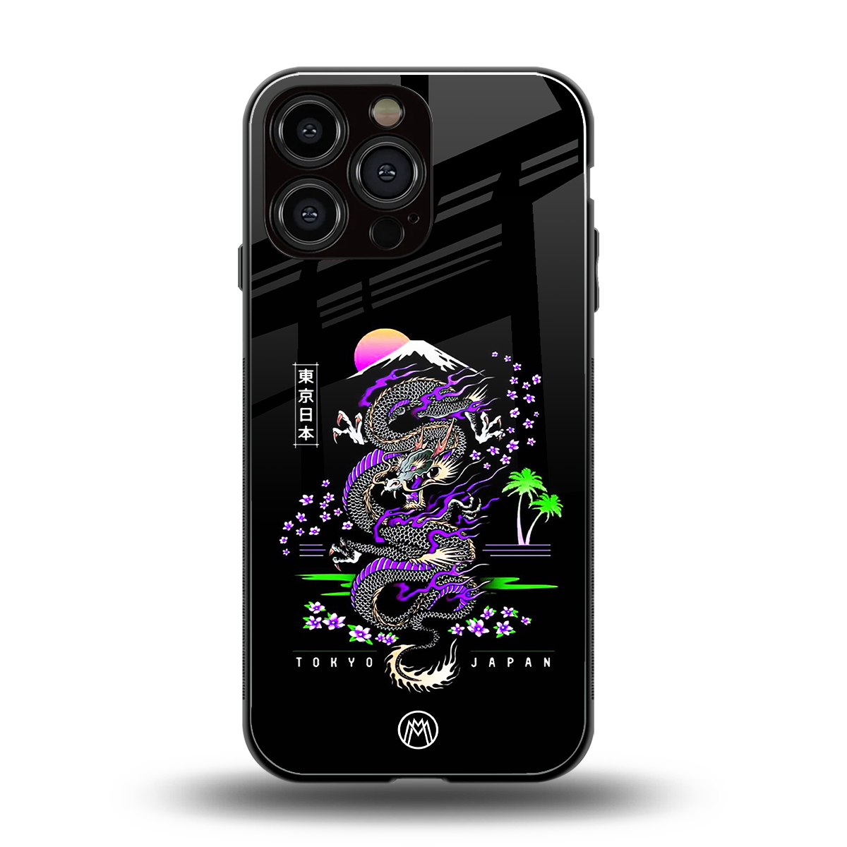 tokyo japan purple dragon black back phone cover | glass case for iphone 16 pro max