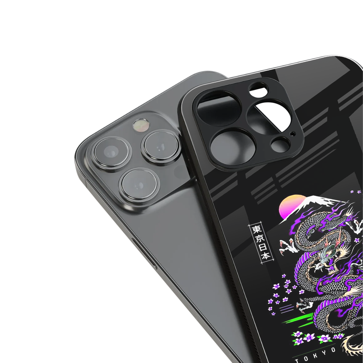 tokyo japan purple dragon black back phone cover | glass case for iphone 16 pro max