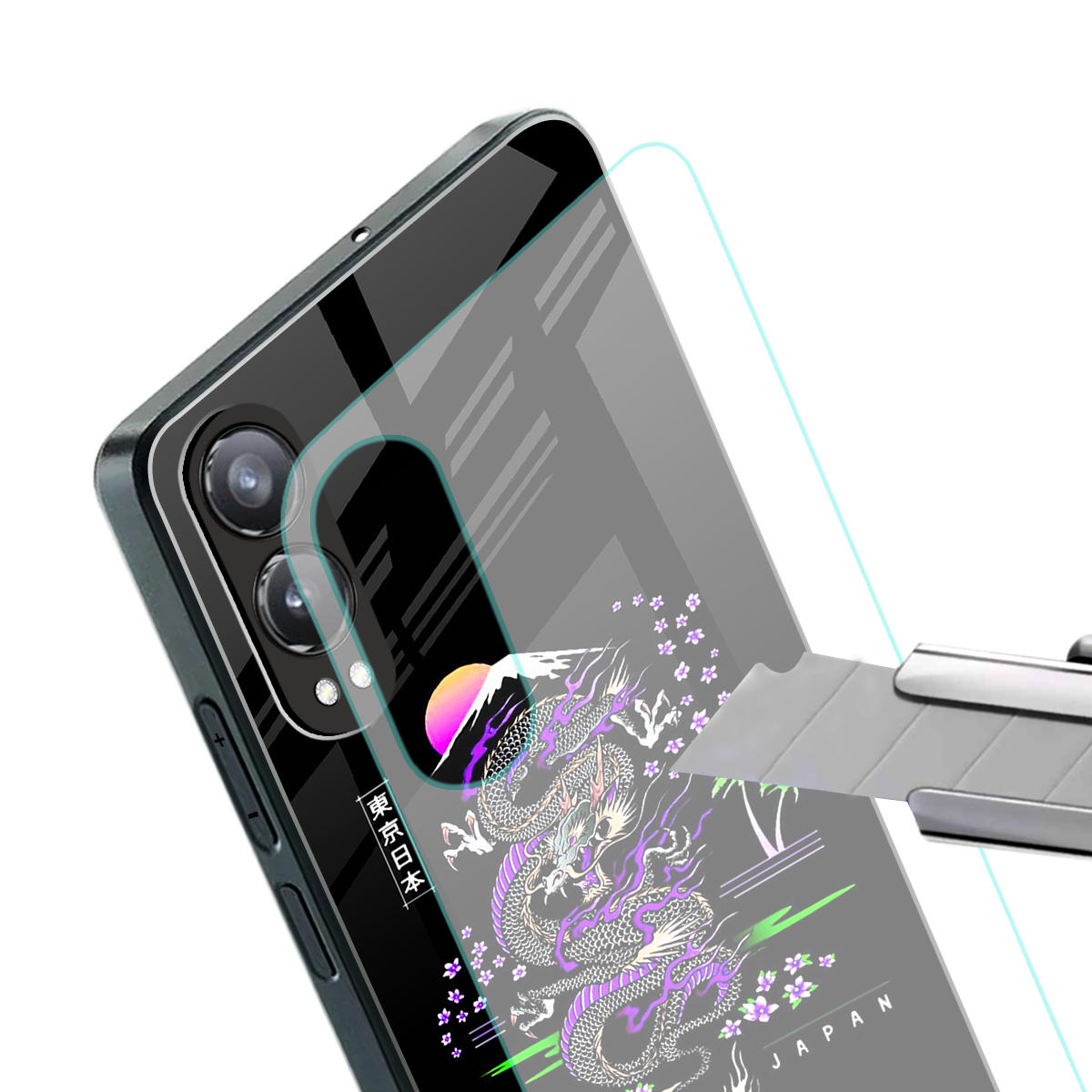 tokyo japan purple dragon black back phone cover | glass case for oneplus nord ce 4 lite