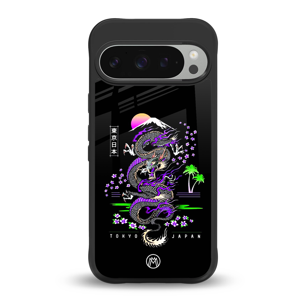 tokyo japan purple dragon black back phone cover | glass case for google pixel 9 pro