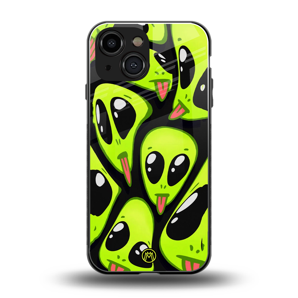 trippy aliens back phone cover | glass case for iphone 13 mini
