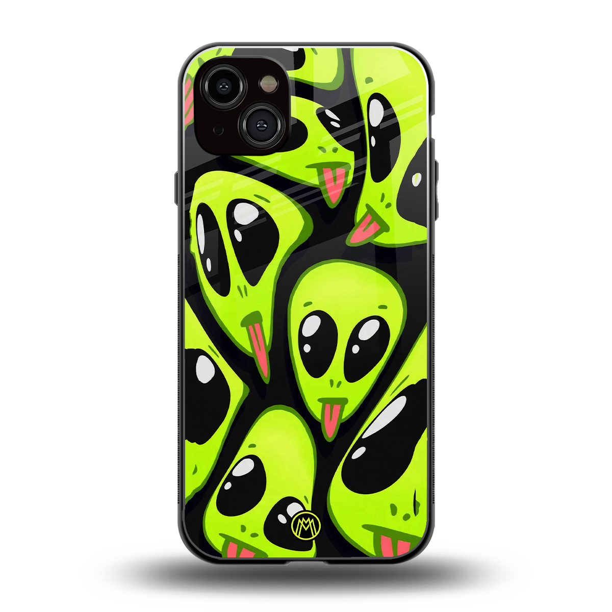 trippy aliens back phone cover | glass case for iphone 15 plus