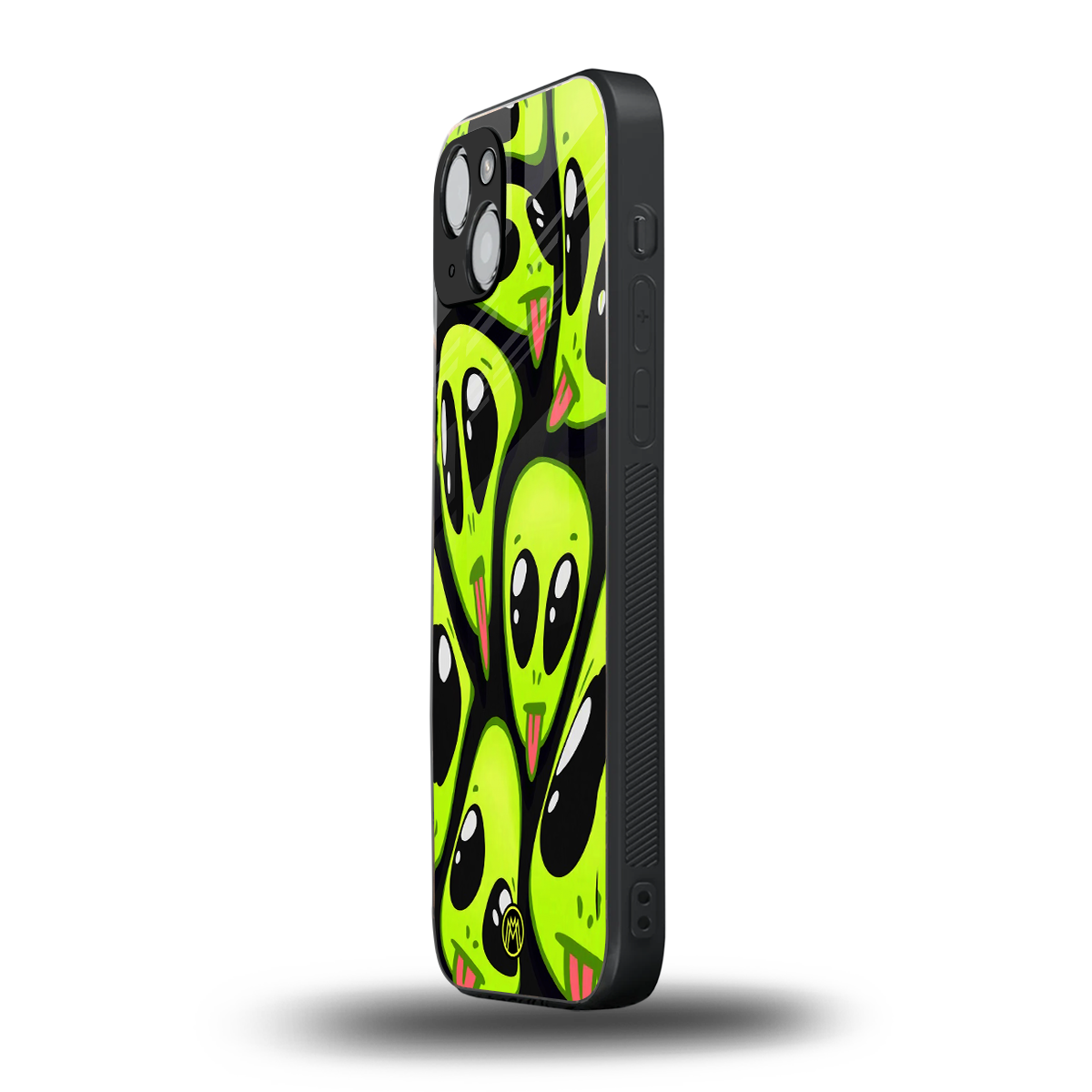 trippy aliens back phone cover | glass case for iphone 15 plus