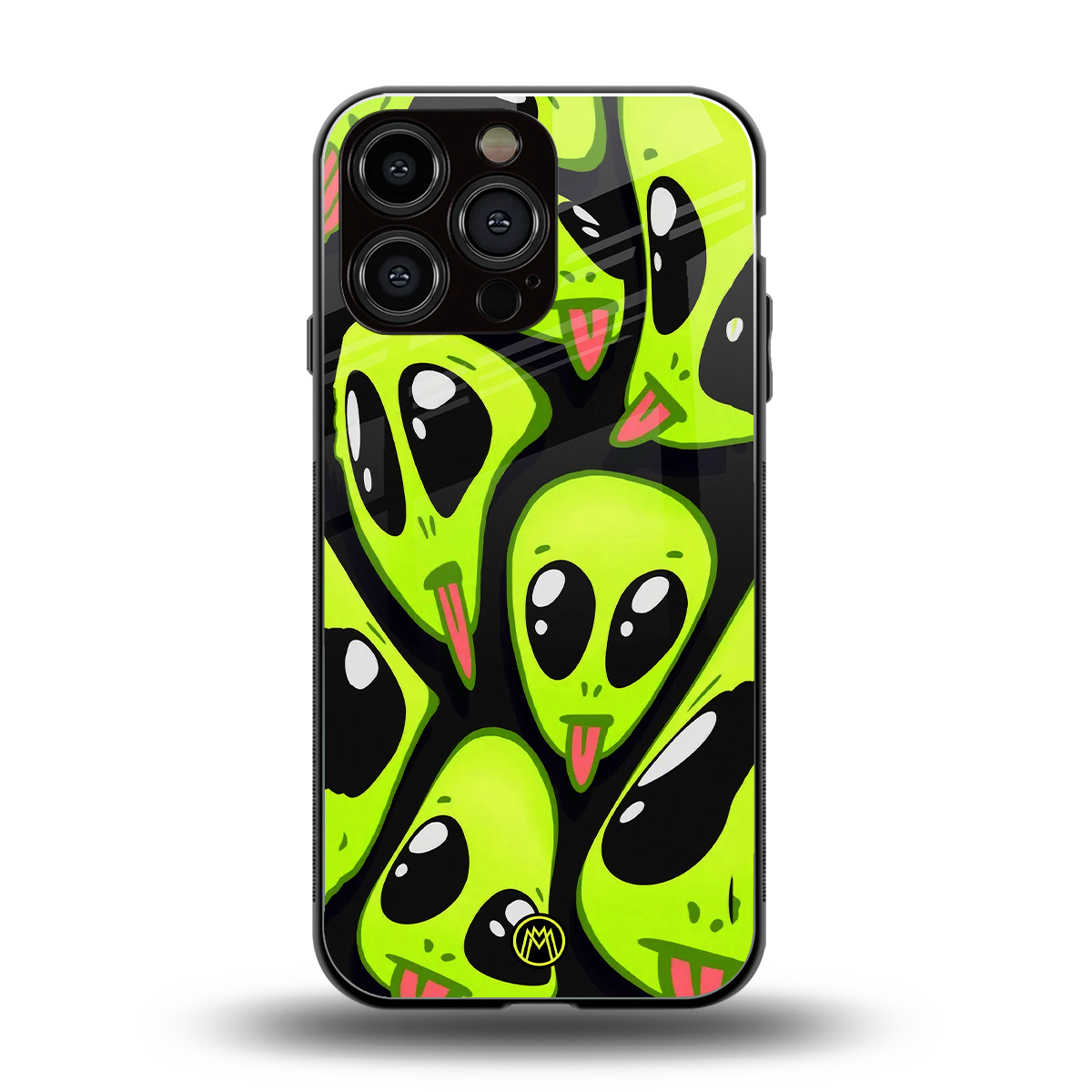trippy aliens back phone cover | glass case for iphone 14 pro max