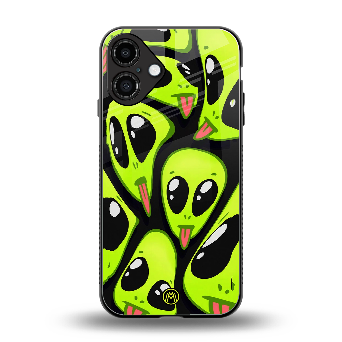 trippy aliens back phone cover | glass case for iphone 16 plus