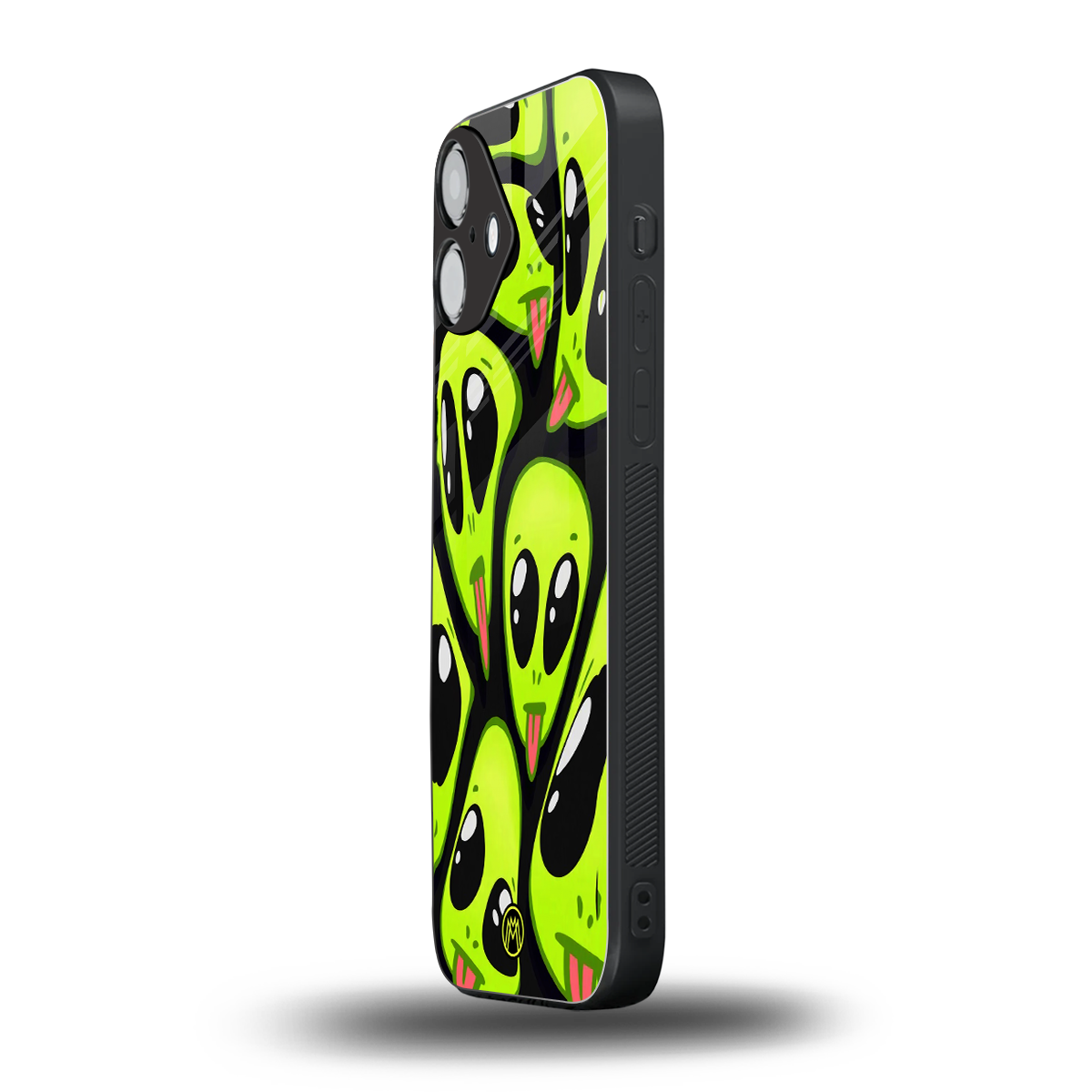trippy aliens back phone cover | glass case for iphone 16 plus