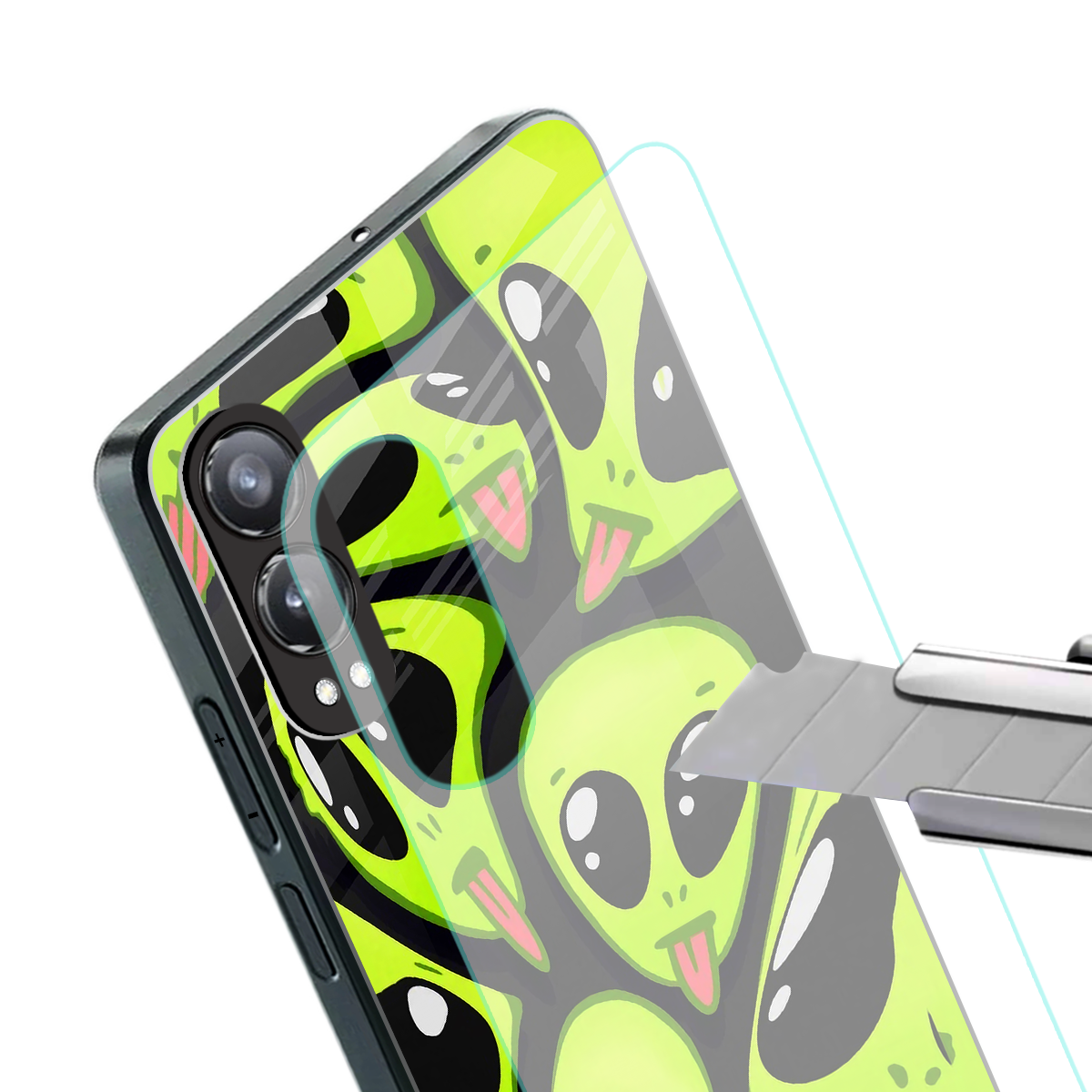 trippy aliens back phone cover | glass case for oneplus nord ce 4 lite