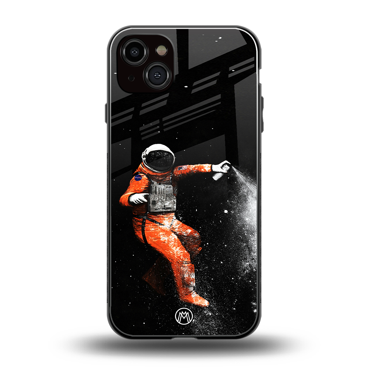 trippy astronaut back phone cover | glass case for iphone 15 plus