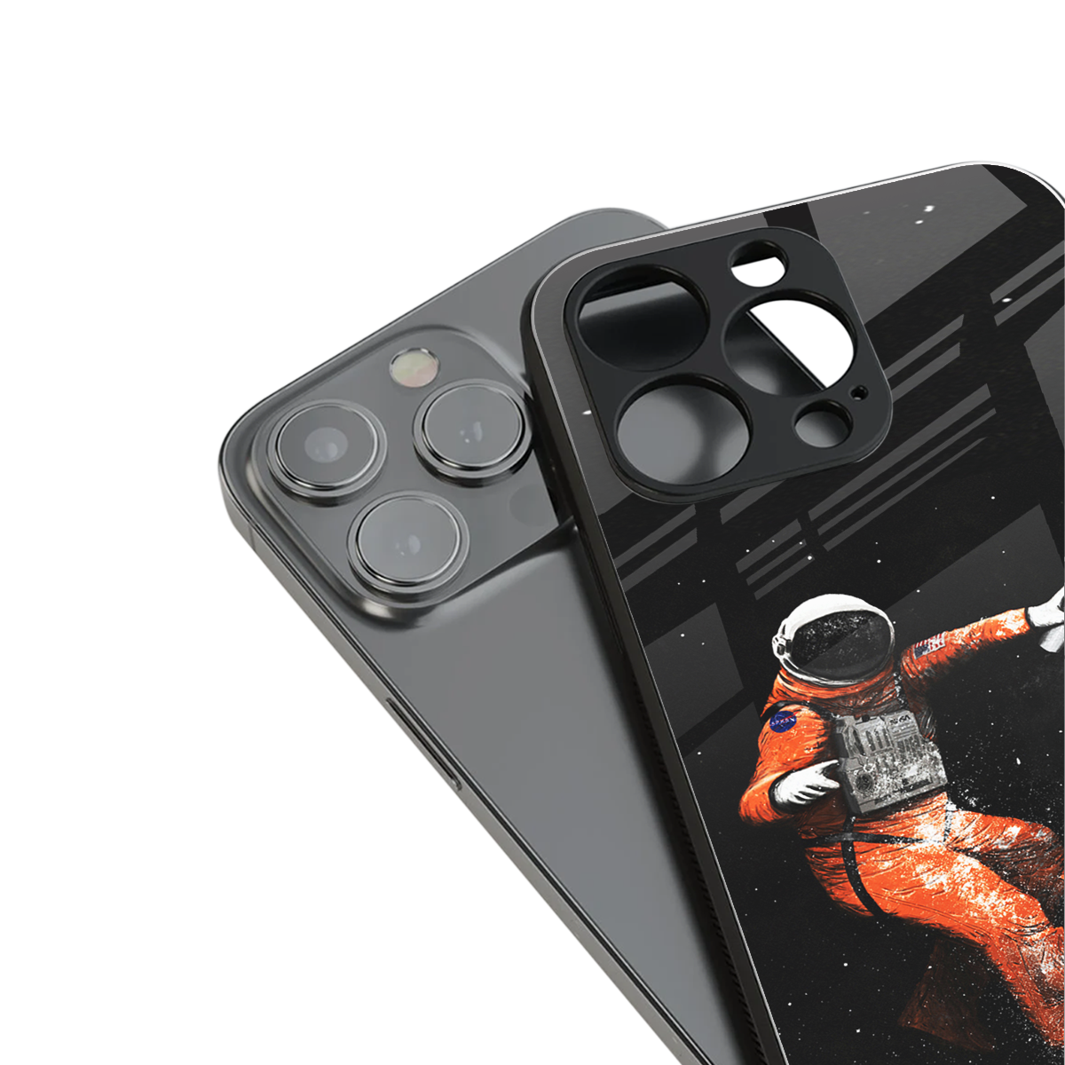 trippy astronaut back phone cover | glass case for iphone 14 pro max