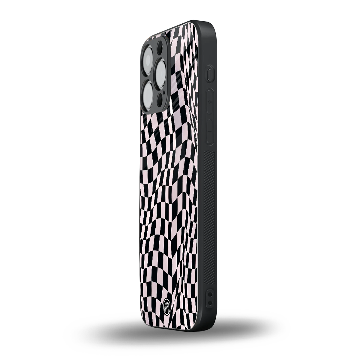 trippy b&w check pattern back phone cover | glass case for iphone 13 pro max