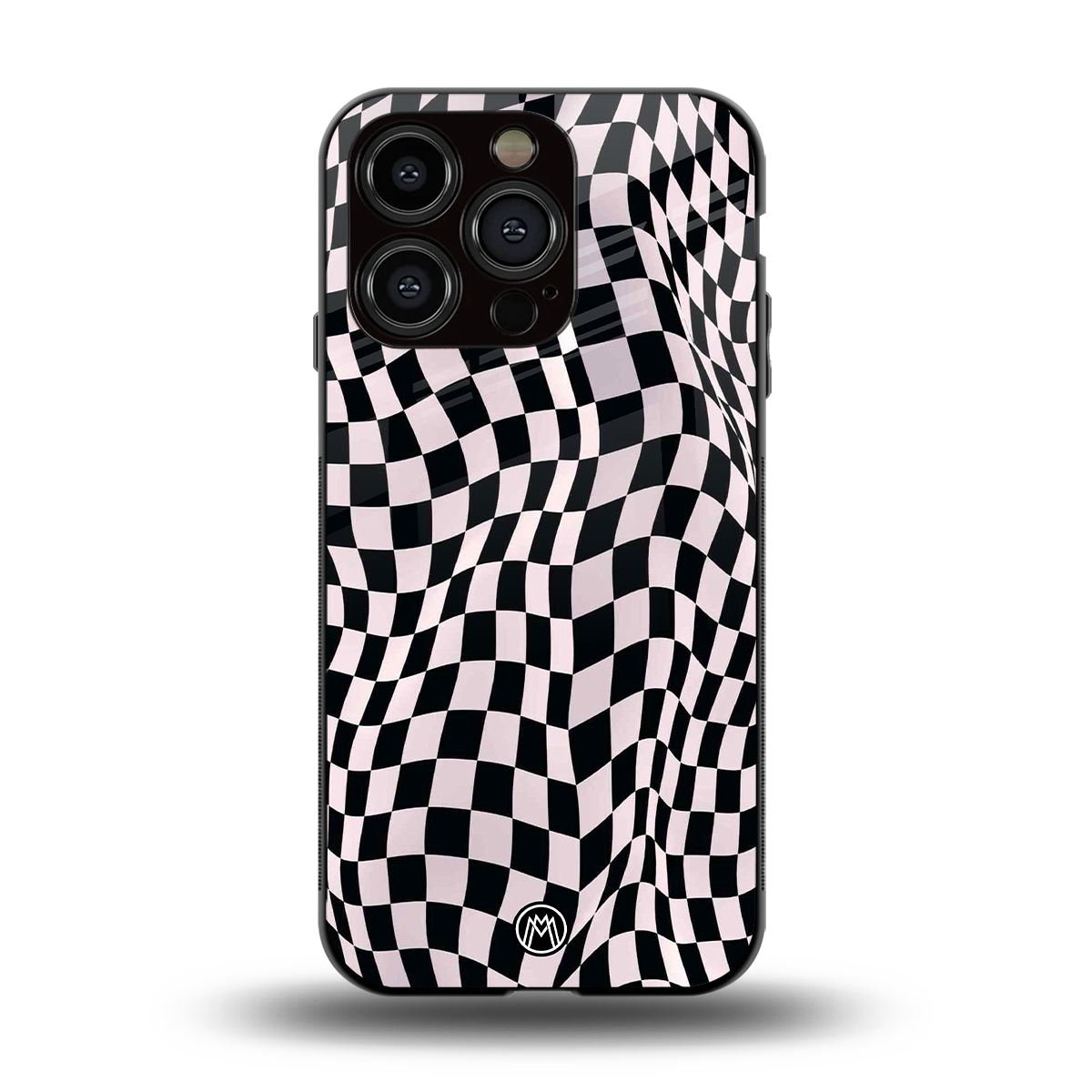 trippy b&w check pattern back phone cover | glass case for iphone 14 pro