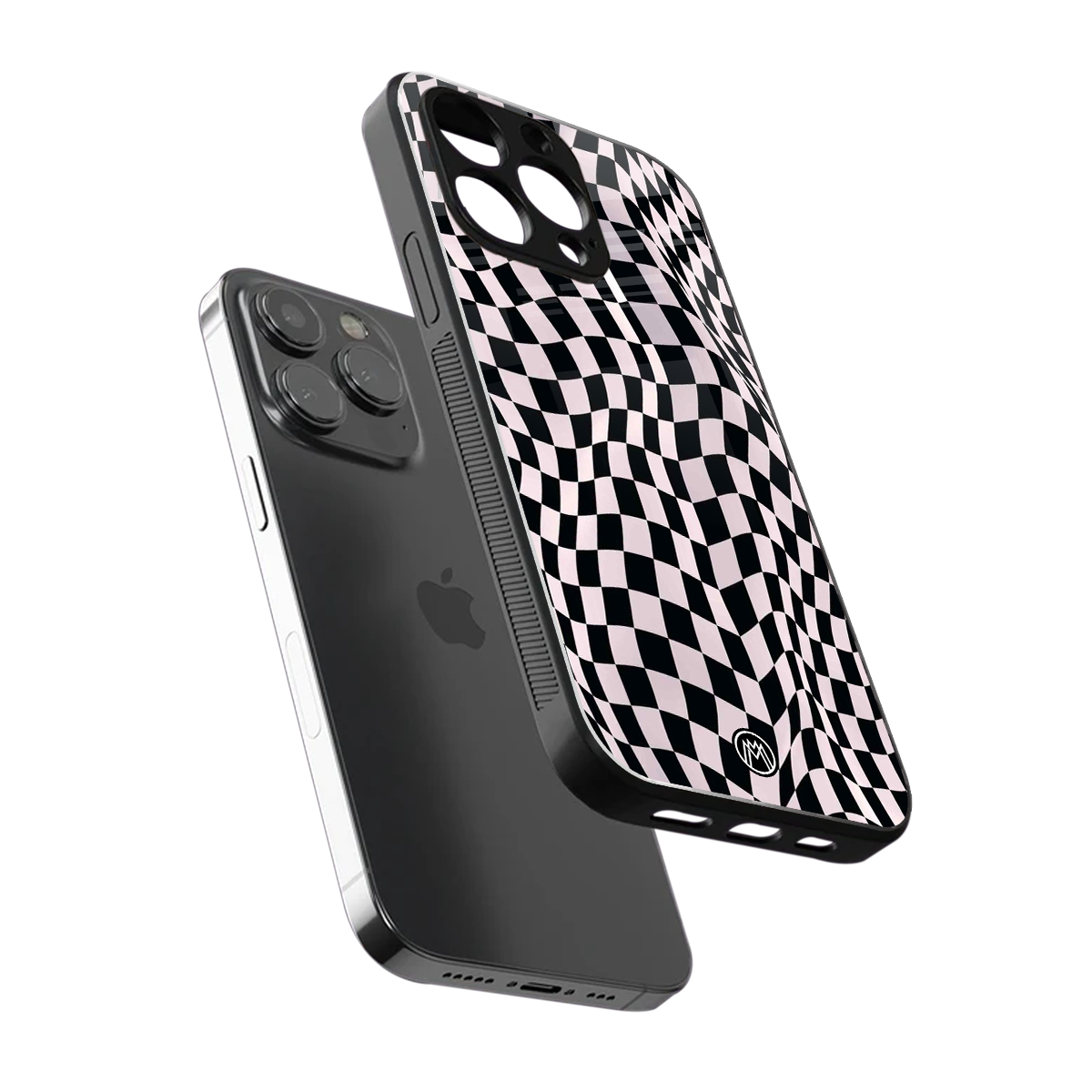 trippy b&w check pattern back phone cover | glass case for iphone 16 pro max
