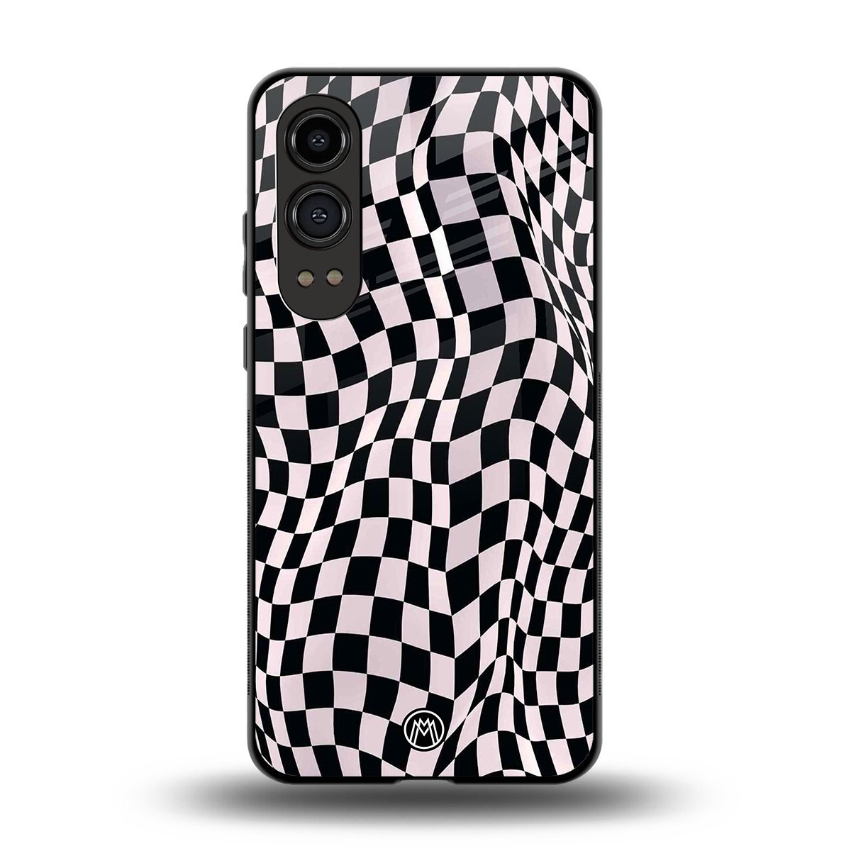 trippy b&w check pattern back phone cover | glass case for oneplus nord ce 4 lite