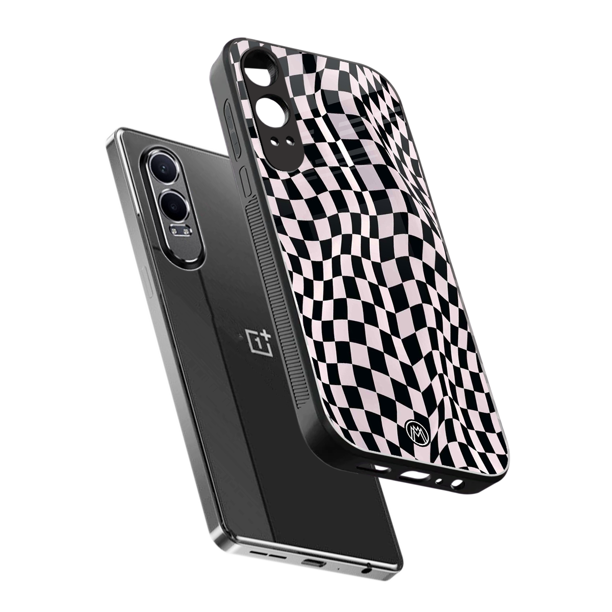 trippy b&w check pattern back phone cover | glass case for oneplus nord ce 4 lite