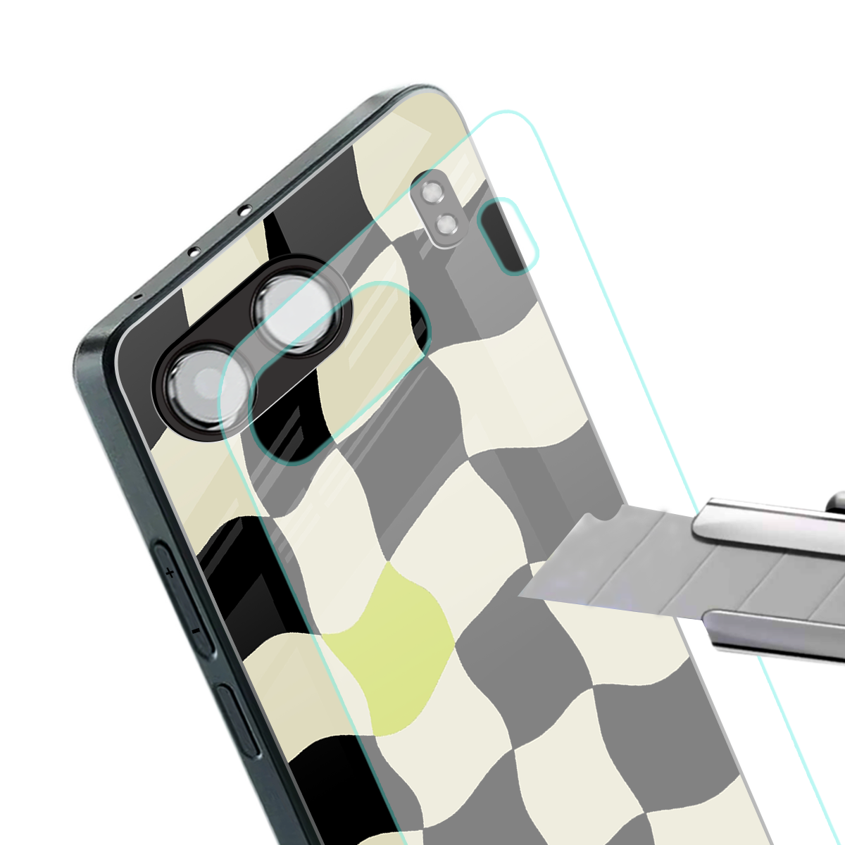 trippy pastel checks back phone cover | glass case for oneplus nord 4