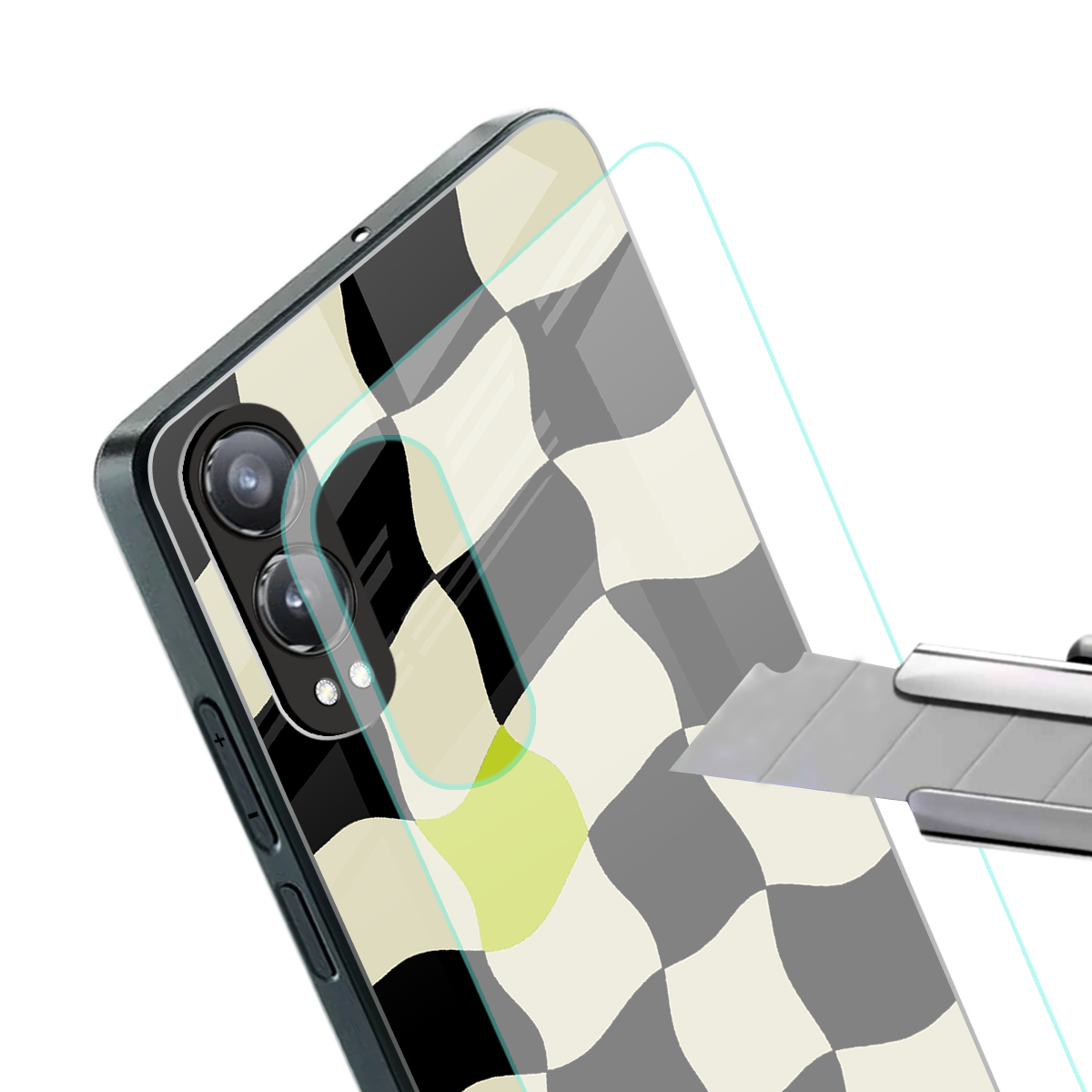 trippy pastel checks back phone cover | glass case for oneplus nord ce 4 lite