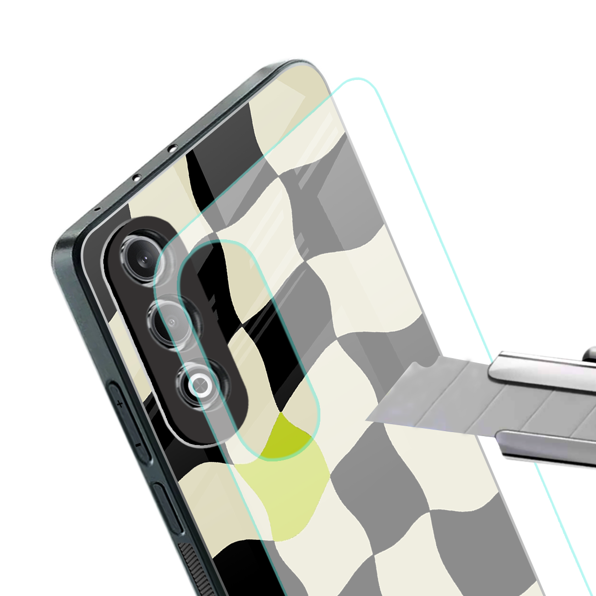 trippy pastel checks back phone cover | glass case for oneplus nord ce 4