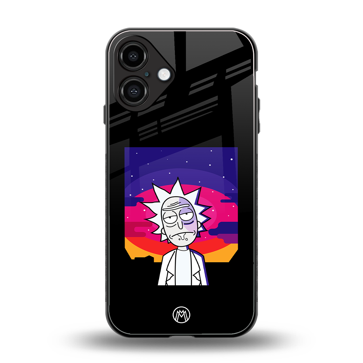 trippy rick sanchez back phone cover | glass case for iphone 16 plus